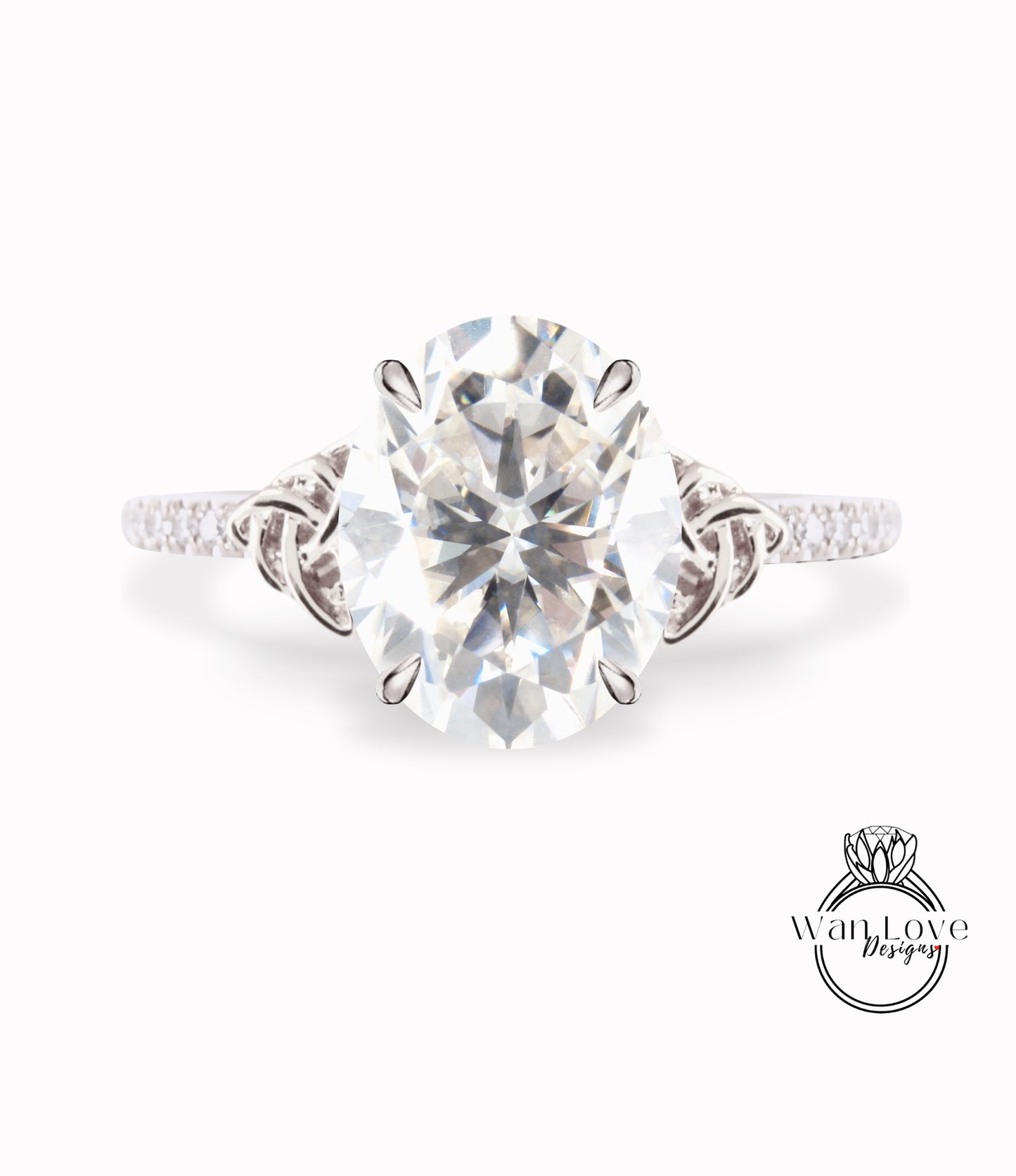 Moissanite & Diamond Celtic Knot Oval Engagement Ring, Custom, Wedding, Double,14k 18k White Yellow Rose Gold,Platinum, Anniversary Gift