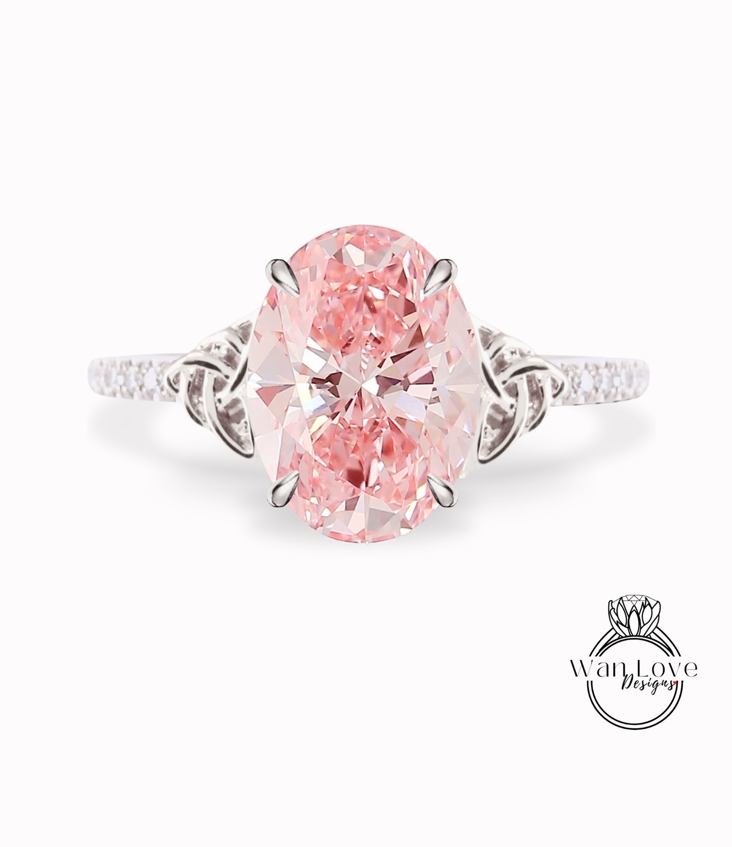 Pink Diamond Celtic Knot Oval Engagement Ring, Custom, Wedding, Double,14k 18k White Yellow Rose Gold,Platinum, Anniversary Gift