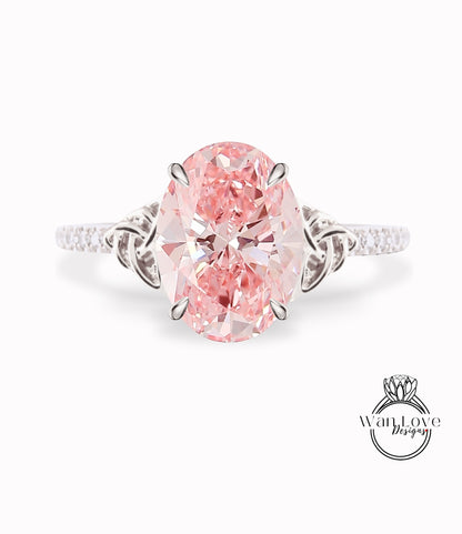 Pink Diamond Celtic Knot Oval Engagement Ring, Custom, Wedding, Double,14k 18k White Yellow Rose Gold,Platinum, Anniversary Gift