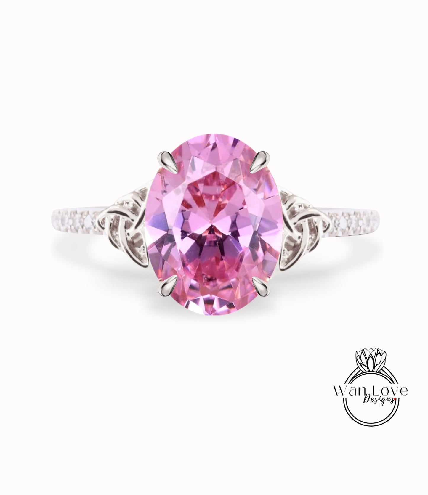 Pink Sapphire & Diamond Celtic Knot Oval Engagement Ring, Custom, Wedding, Double,14k 18k White Yellow Rose Gold,Platinum, Anniversary Gift