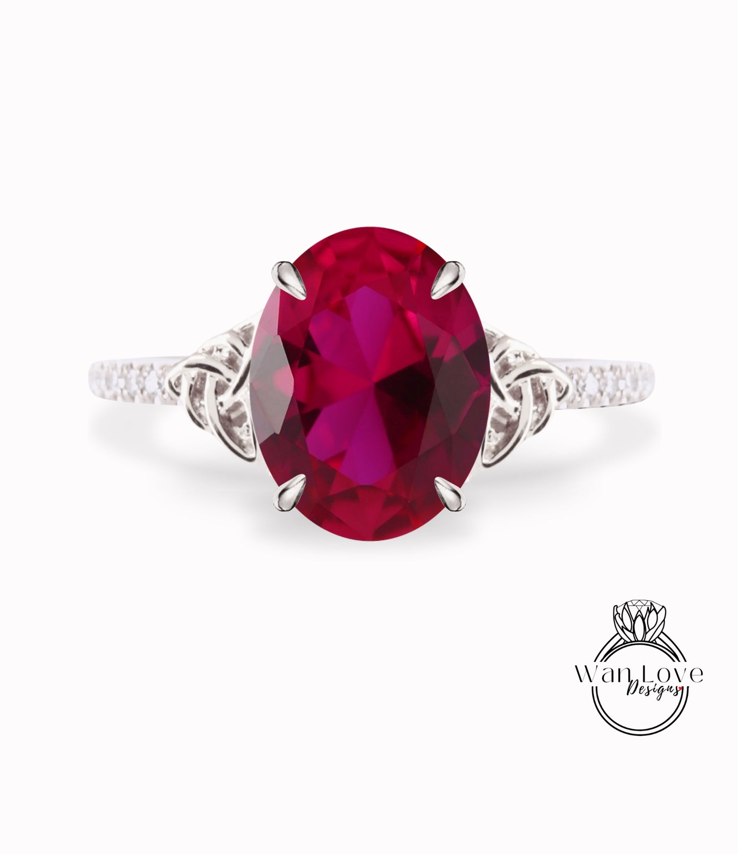 Ruby & Diamond Celtic Knot Oval Engagement Ring, Custom, Wedding, Double,14k 18k White Yellow Rose Gold,Platinum, Anniversary Gift