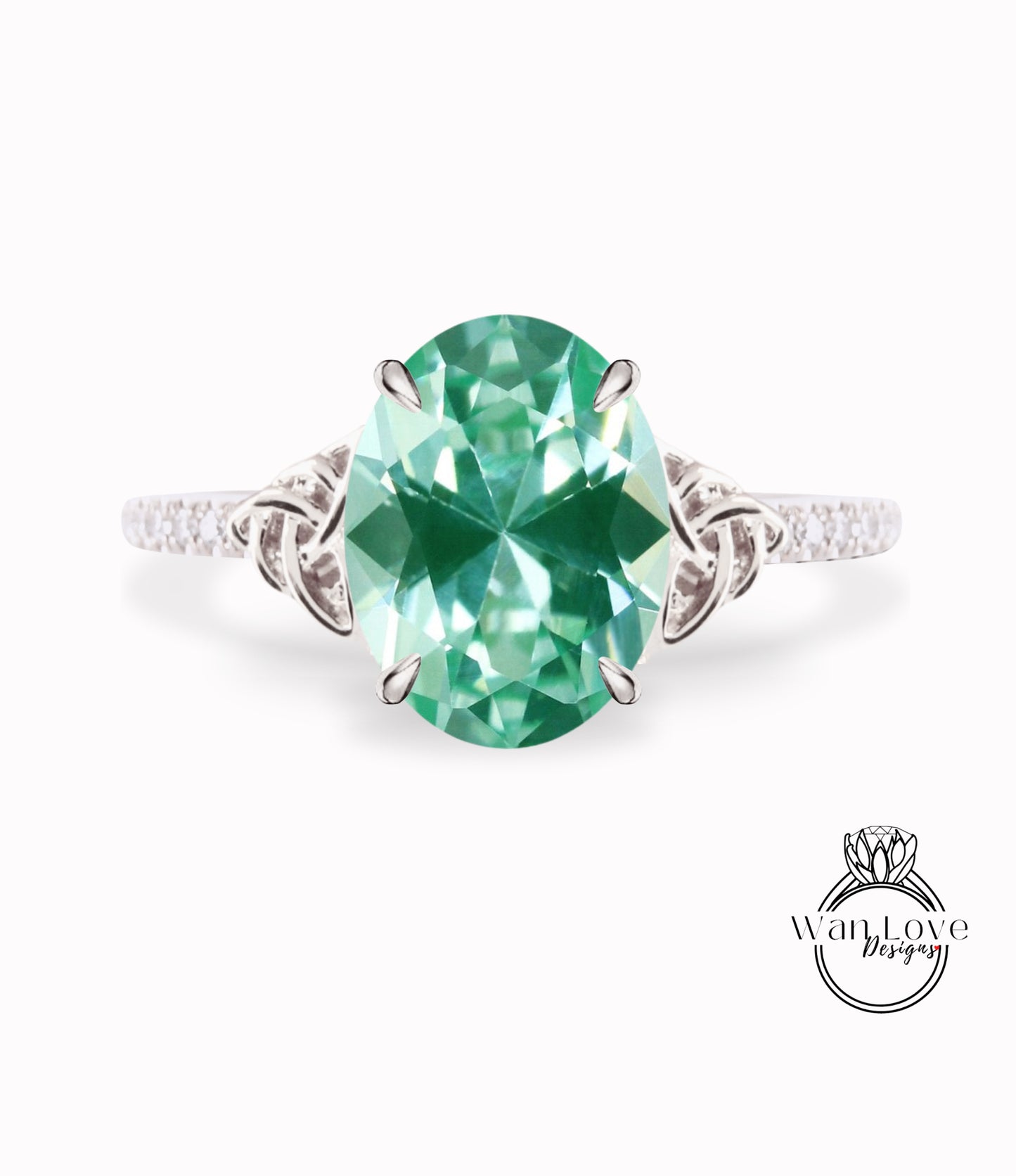 Teal Spinel & Diamond Celtic Knot Oval Engagement Ring, Custom, Wedding, Double,14k 18k White Yellow Rose Gold,Platinum, Anniversary Gift