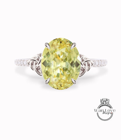Yellow Sapphire & Diamond Celtic Knot Oval Engagement Ring, Custom, Wedding, Double,14k 18k White Yellow Rose Gold,Platinum, Anniversary Gift
