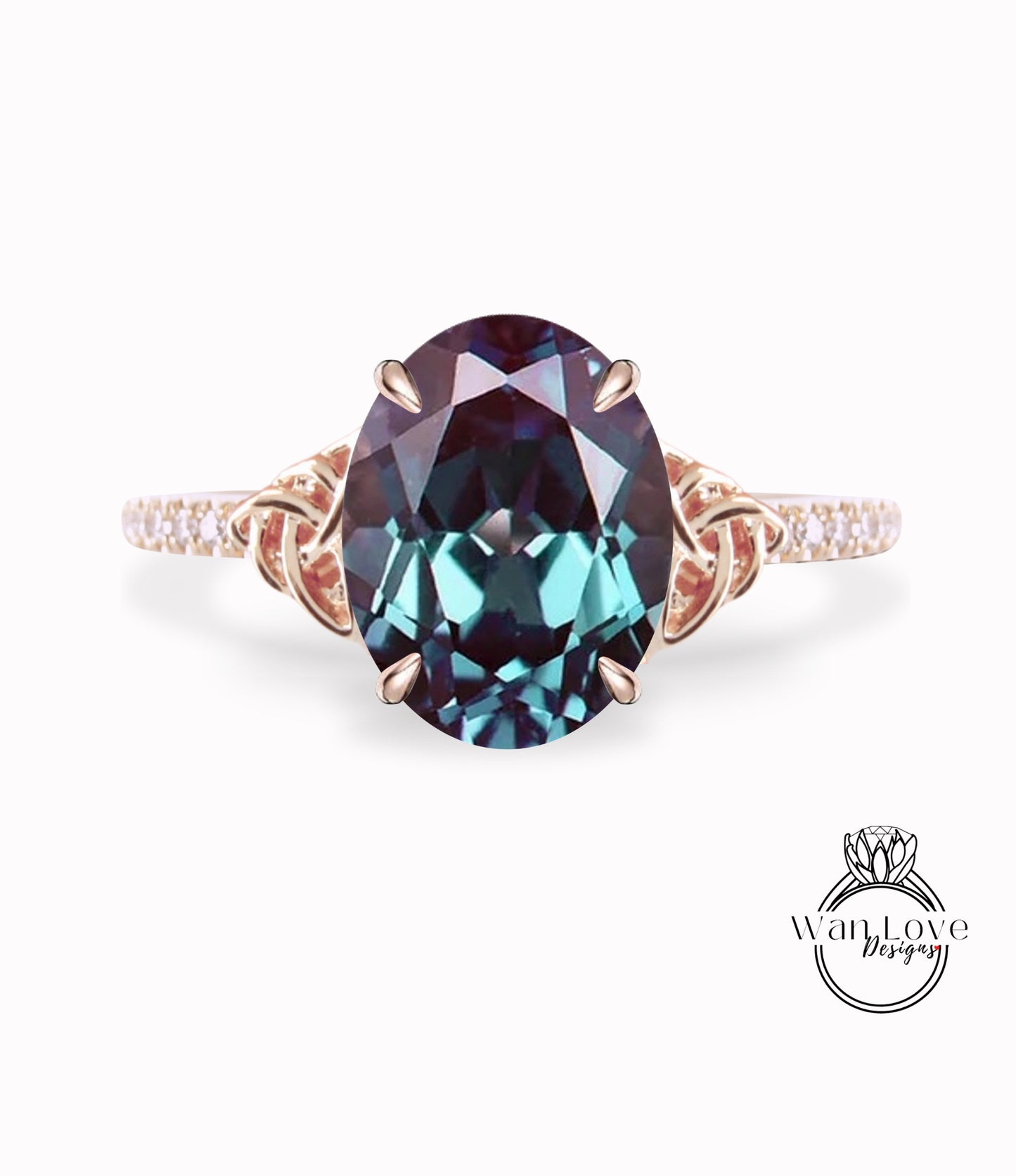 Alexandrite & Diamond Celtic Knot Oval Engagement Ring, Custom, Wedding, Double,14k 18k White Yellow Rose Gold,Platinum, Anniversary Gift