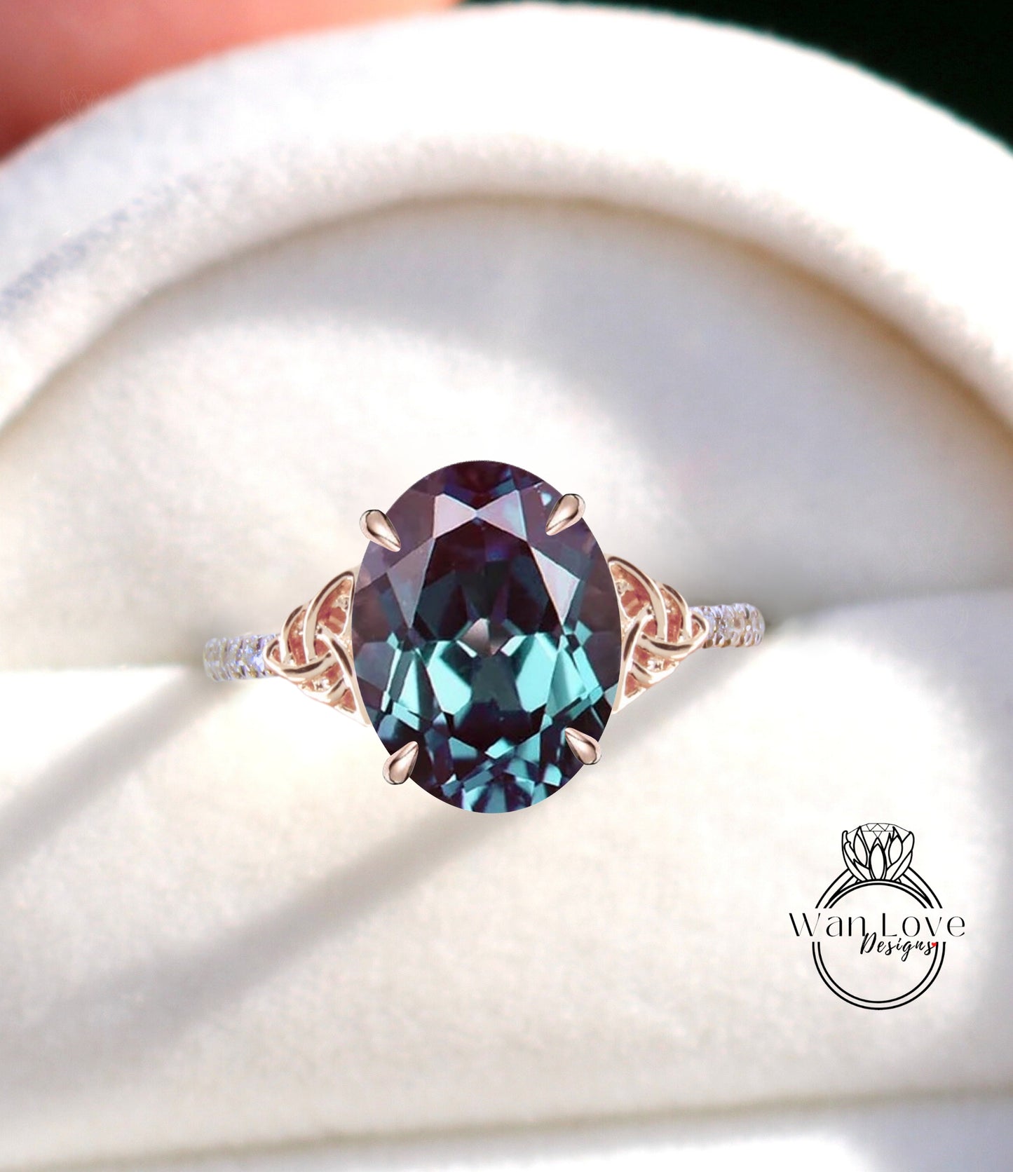 Alexandrite & Diamond Celtic Knot Oval Engagement Ring, Custom, Wedding, Double,14k 18k White Yellow Rose Gold,Platinum, Anniversary Gift