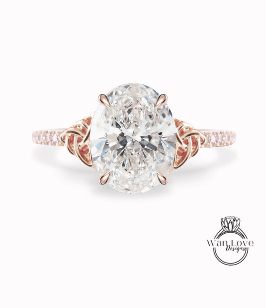 Oval cut Lab Diamond engagement ring vintage Celtic Knot IGI Diamond ring rose gold engagement ring women Bridal Jewelry Anniversary gift