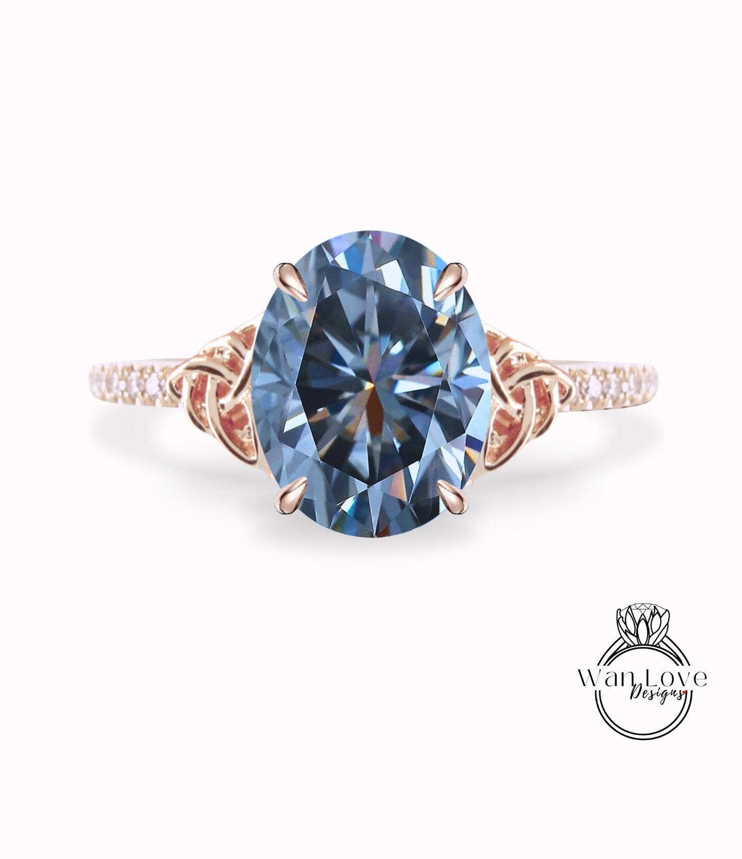 Grey Moissanite & Diamond Celtic Knot Oval Engagement Ring, Custom, Wedding, Double,14k 18k White Yellow Rose Gold,Platinum, Anniversary Gift