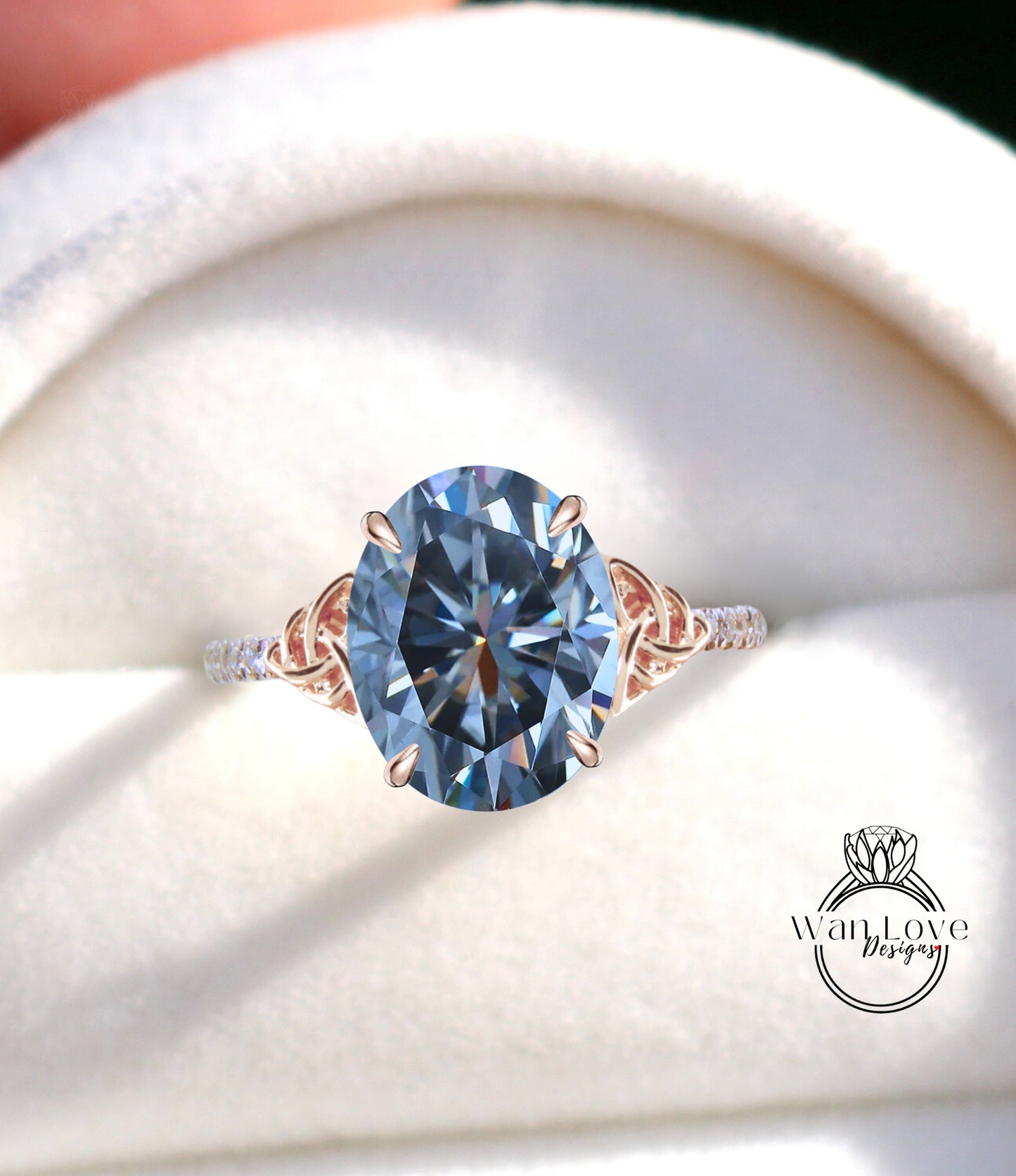 Grey Moissanite & Diamond Celtic Knot Oval Engagement Ring, Custom, Wedding, Double,14k 18k White Yellow Rose Gold,Platinum, Anniversary Gift