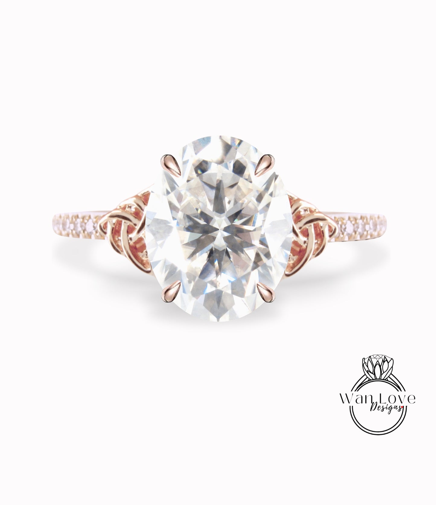 Moissanite & Diamond Celtic Knot Oval Engagement Ring, Custom, Wedding, Double,14k 18k White Yellow Rose Gold,Platinum, Anniversary Gift