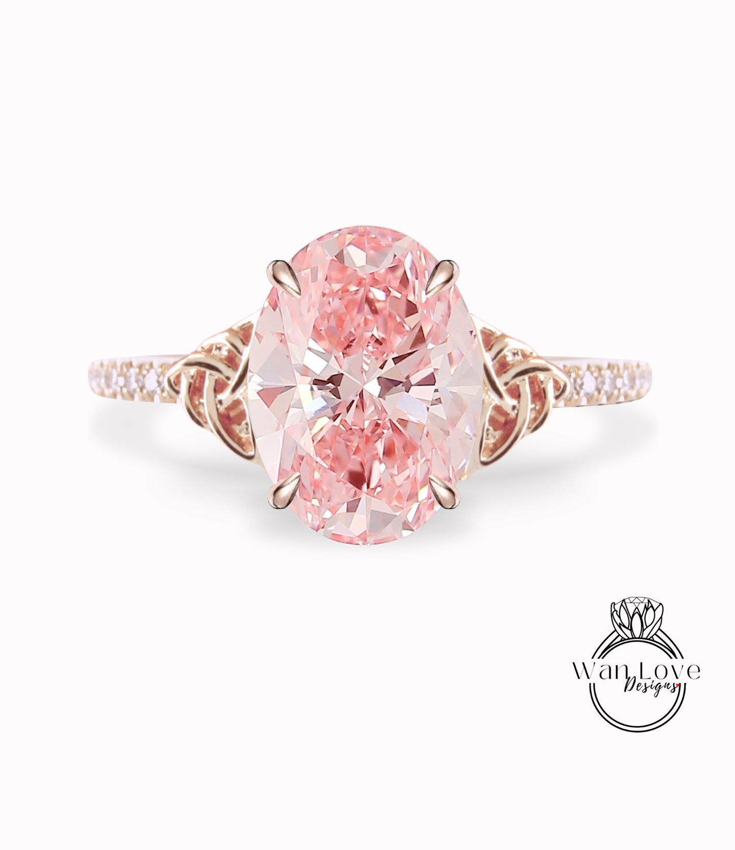 Pink Diamond Celtic Knot Oval Engagement Ring, Custom, Wedding, Double,14k 18k White Yellow Rose Gold,Platinum, Anniversary Gift