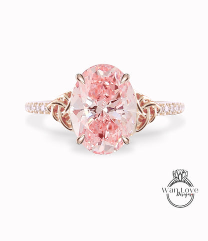 Pink Diamond Celtic Knot Oval Engagement Ring, Custom, Wedding, Double,14k 18k White Yellow Rose Gold,Platinum, Anniversary Gift