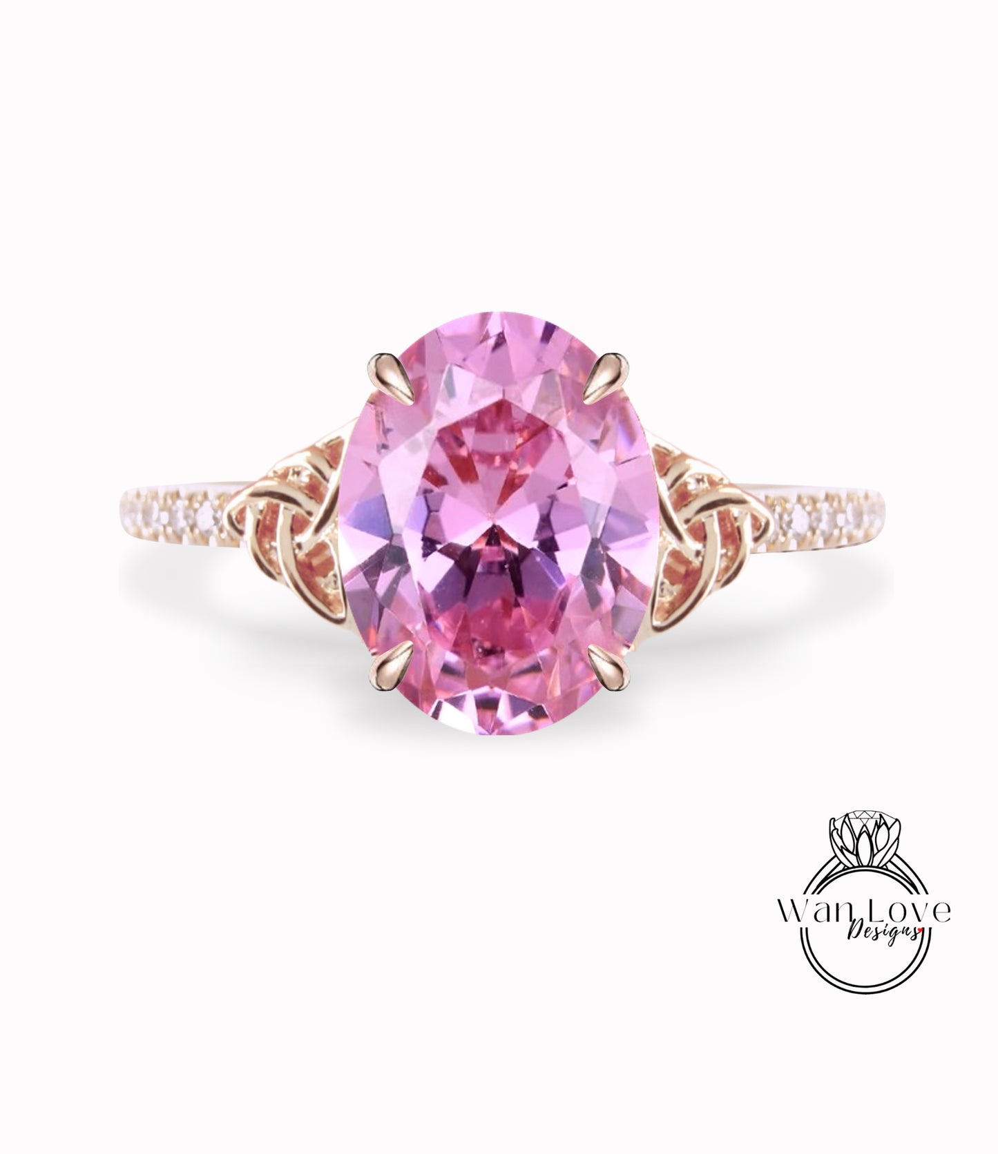 Pink Sapphire & Diamond Celtic Knot Oval Engagement Ring, Custom, Wedding, Double,14k 18k White Yellow Rose Gold,Platinum, Anniversary Gift