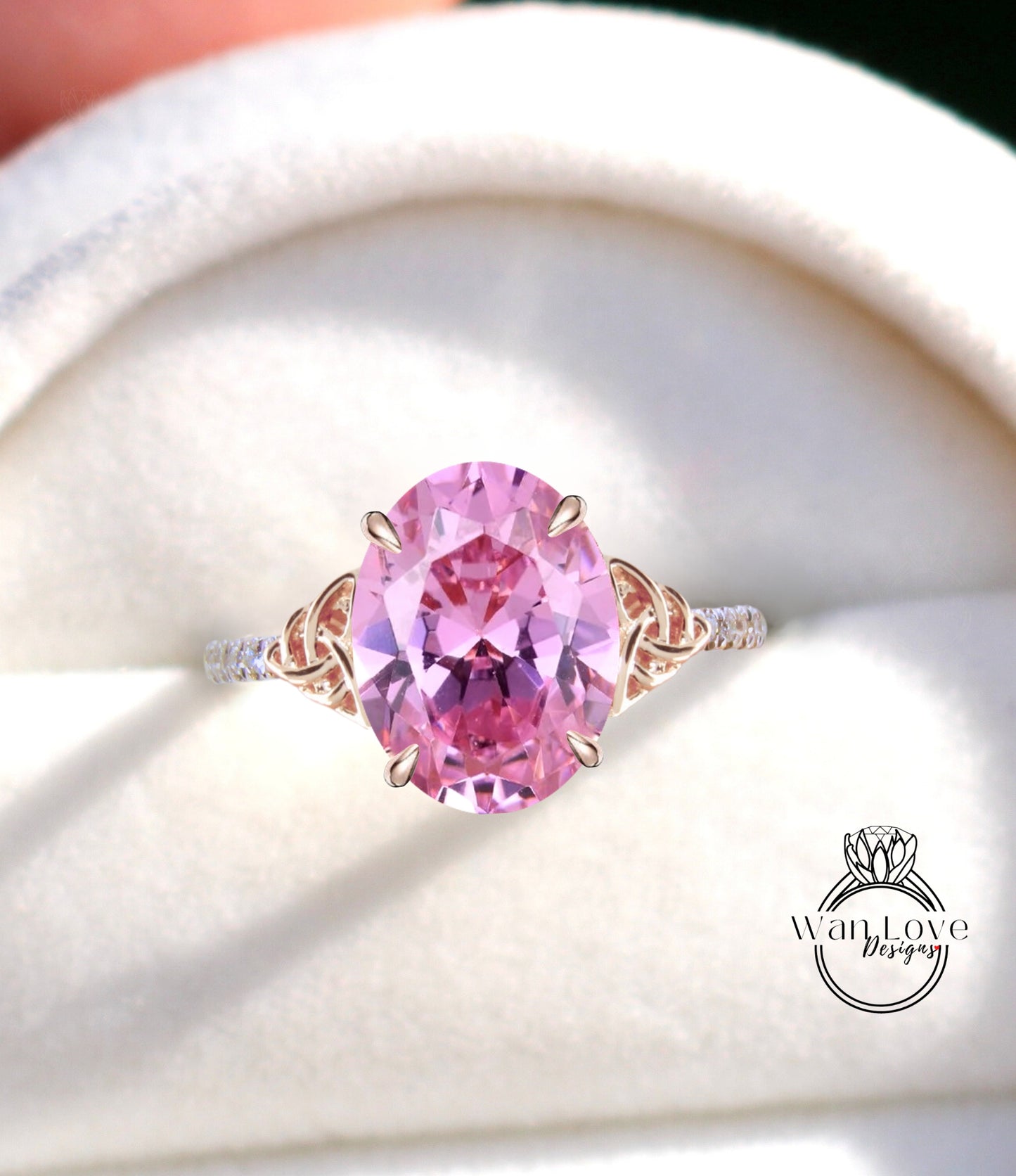 Pink Sapphire & Diamond Celtic Knot Oval Engagement Ring, Custom, Wedding, Double,14k 18k White Yellow Rose Gold,Platinum, Anniversary Gift
