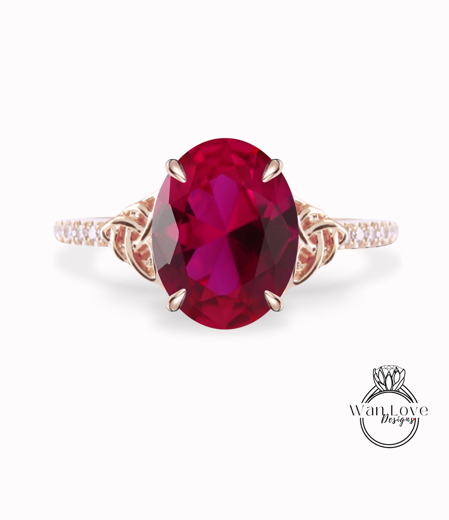 Ruby & Diamond Celtic Knot Oval Engagement Ring, Custom, Wedding, Double,14k 18k White Yellow Rose Gold,Platinum, Anniversary Gift