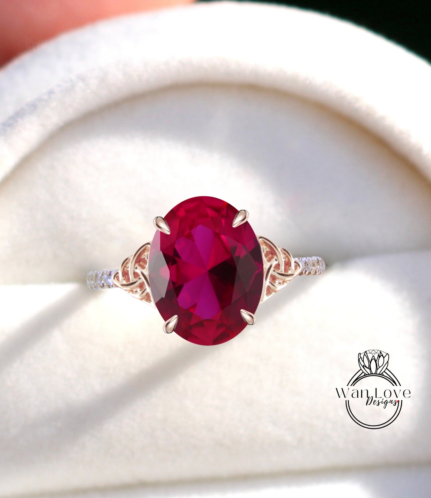 Ruby & Diamond Celtic Knot Oval Engagement Ring, Custom, Wedding, Double,14k 18k White Yellow Rose Gold,Platinum, Anniversary Gift