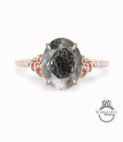 Anello di fidanzamento con diamante celtico ovale con sale e pepe, set con nodo celtico, anello nuziale in oro, unico anello nuziale con diamante, anello di promessa irlandese