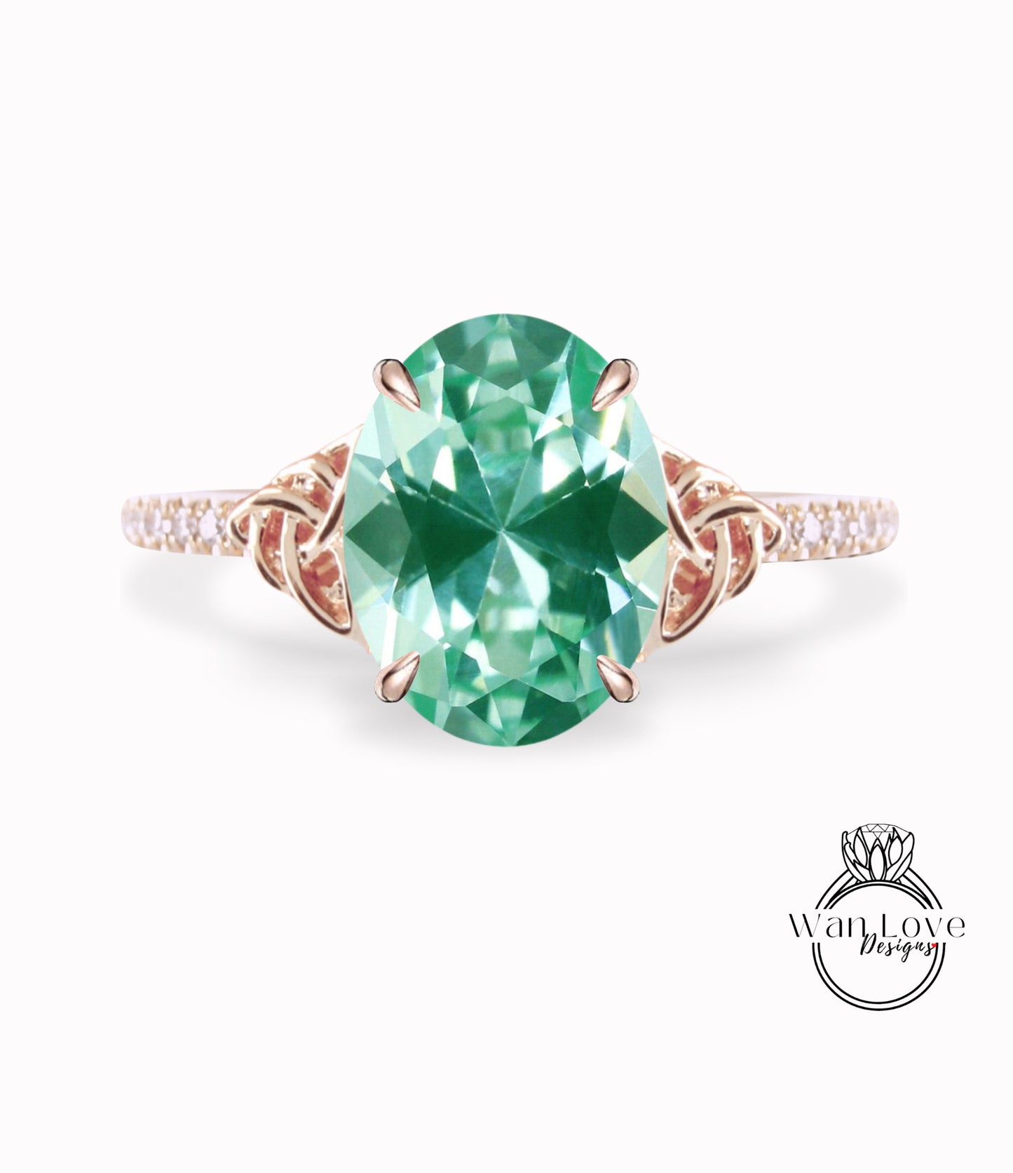 Teal Spinel & Diamond Celtic Knot Oval Engagement Ring, Custom, Wedding, Double,14k 18k White Yellow Rose Gold,Platinum, Anniversary Gift