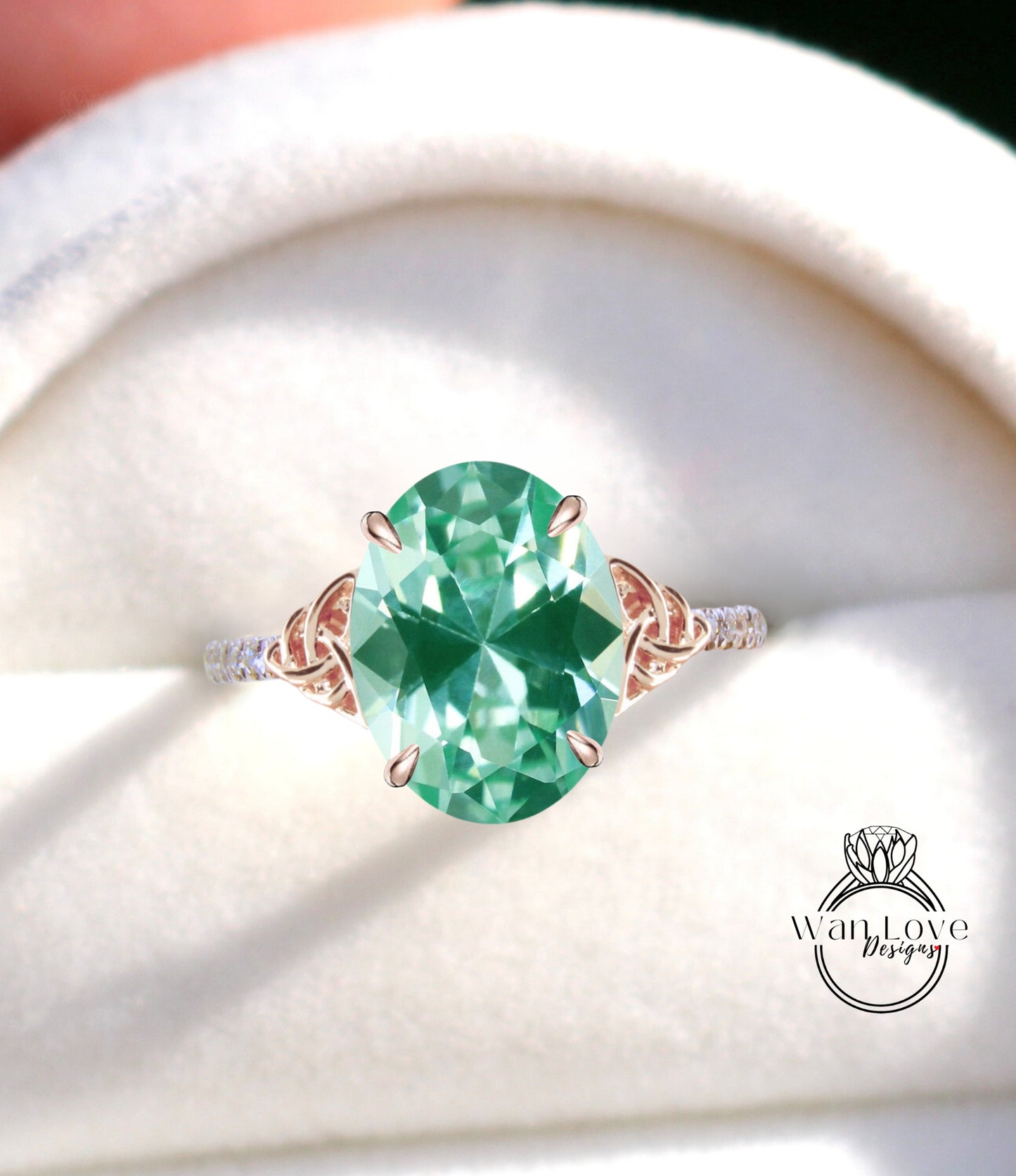 Teal Spinel & Diamond Celtic Knot Oval Engagement Ring, Custom, Wedding, Double,14k 18k White Yellow Rose Gold,Platinum, Anniversary Gift