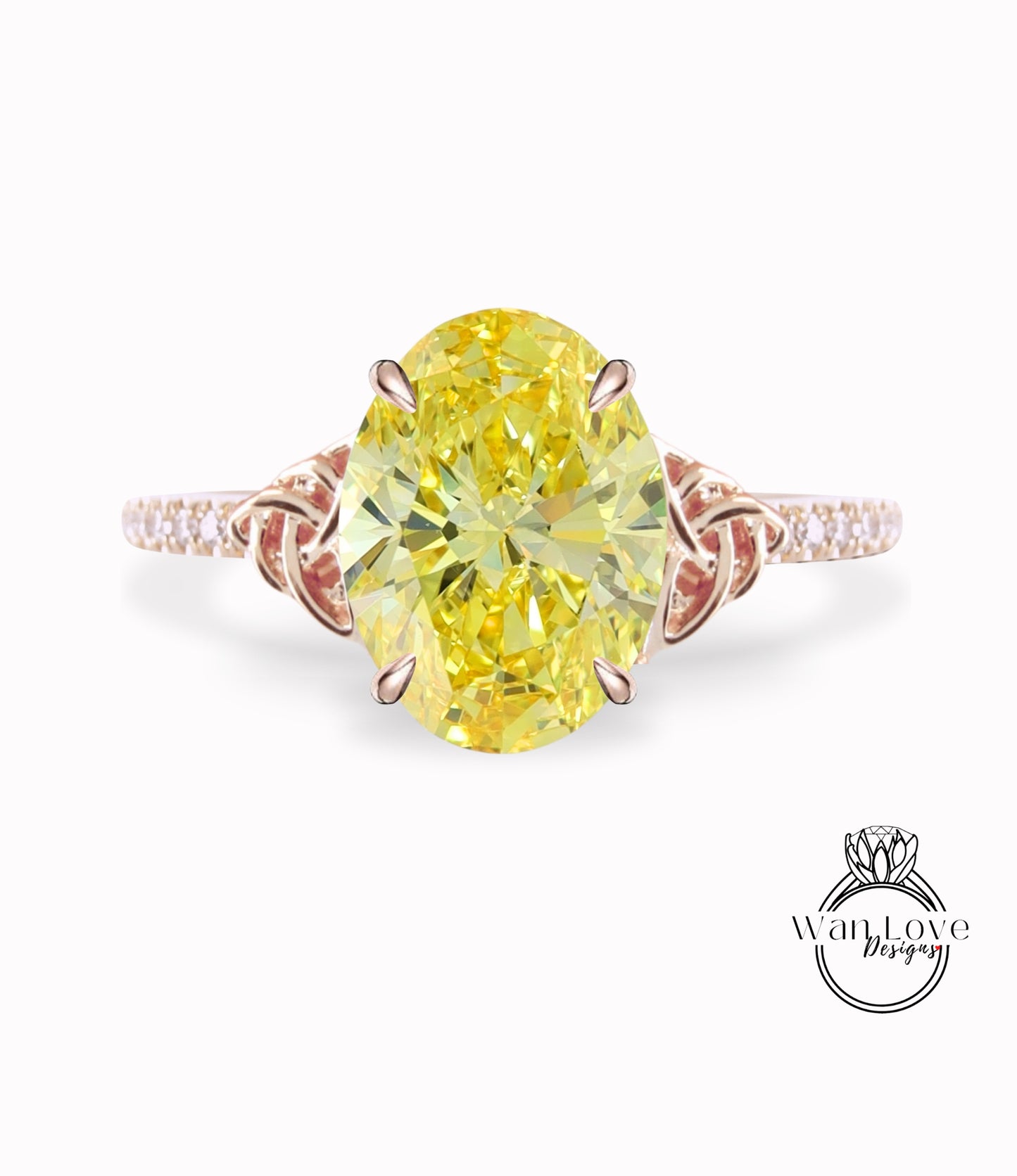 Yellow Diamond Celtic Knot Oval Engagement Ring, Custom, Wedding, Double,14k 18k White Yellow Rose Gold,Platinum, Anniversary Gift