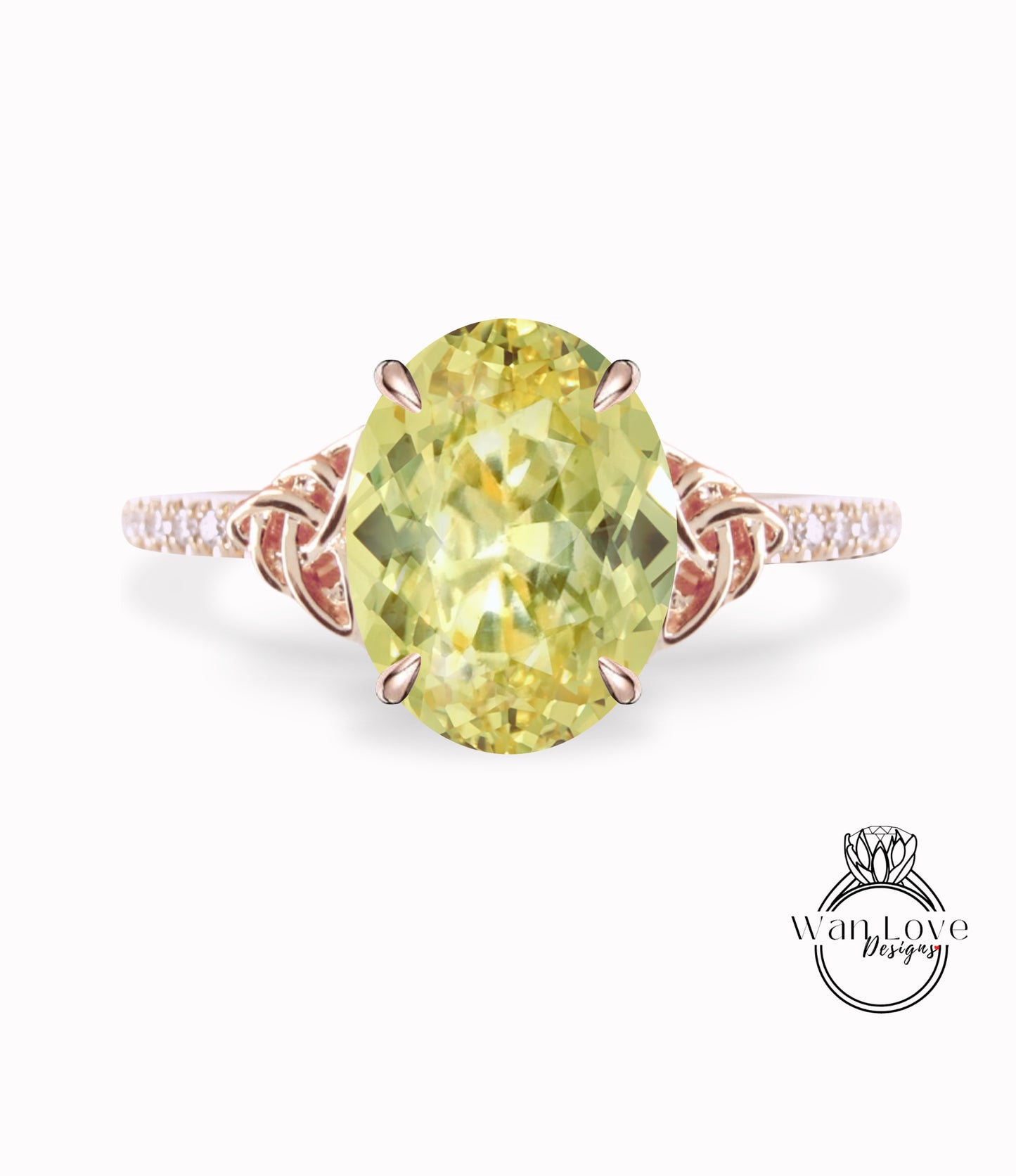 Yellow Sapphire & Diamond Celtic Knot Oval Engagement Ring, Custom, Wedding, Double,14k 18k White Yellow Rose Gold,Platinum, Anniversary Gift