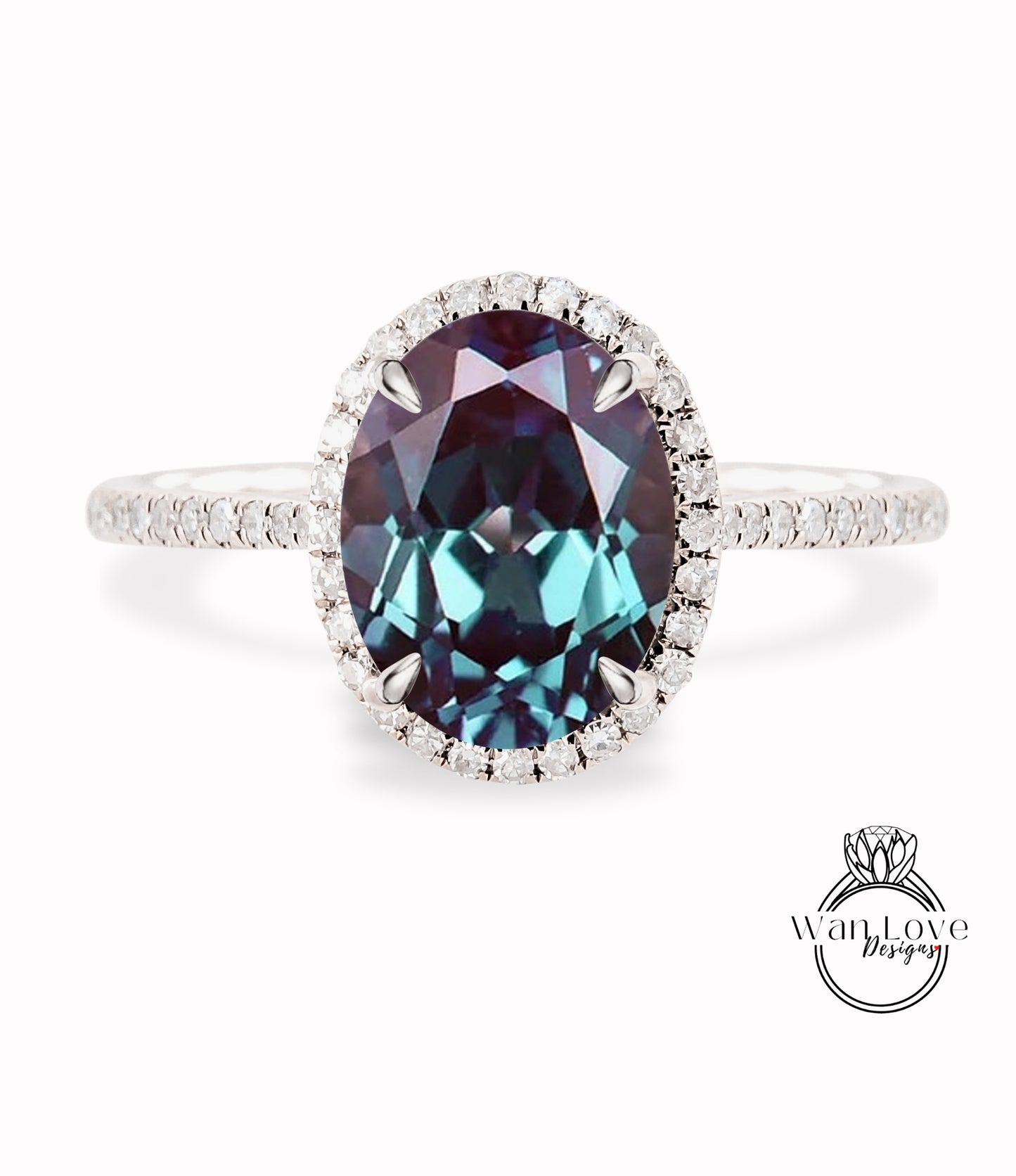 Diamond Halo Ring Alexandrite & Diamond Oval Halo Engagement Ring Art Deco Diamond Halo Ring wedding anniversary bridal promise ring