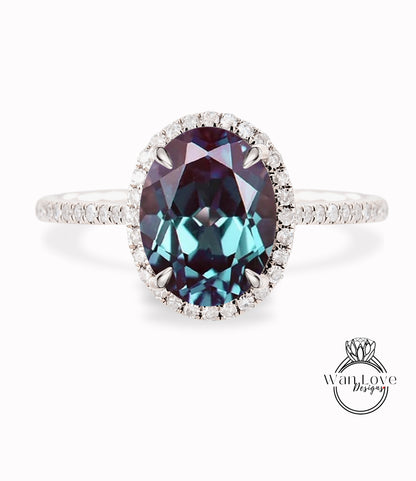 Diamond Halo Ring Alexandrite & Diamond Oval Halo Engagement Ring Art Deco Diamond Halo Ring wedding anniversary bridal promise ring