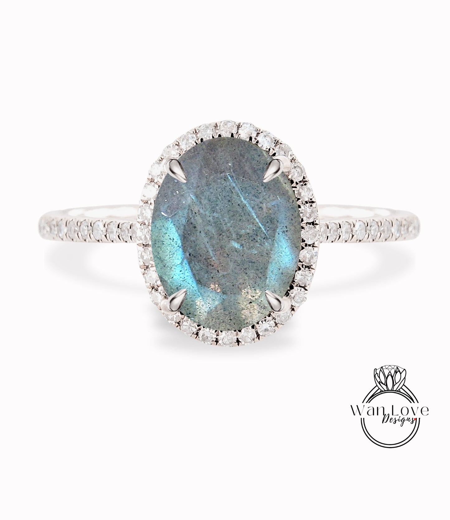 Oval cut Labradorite engagement ring art deco ring halo moissanite/diamond ring vintage rose gold half eternity anniversary bridal ring