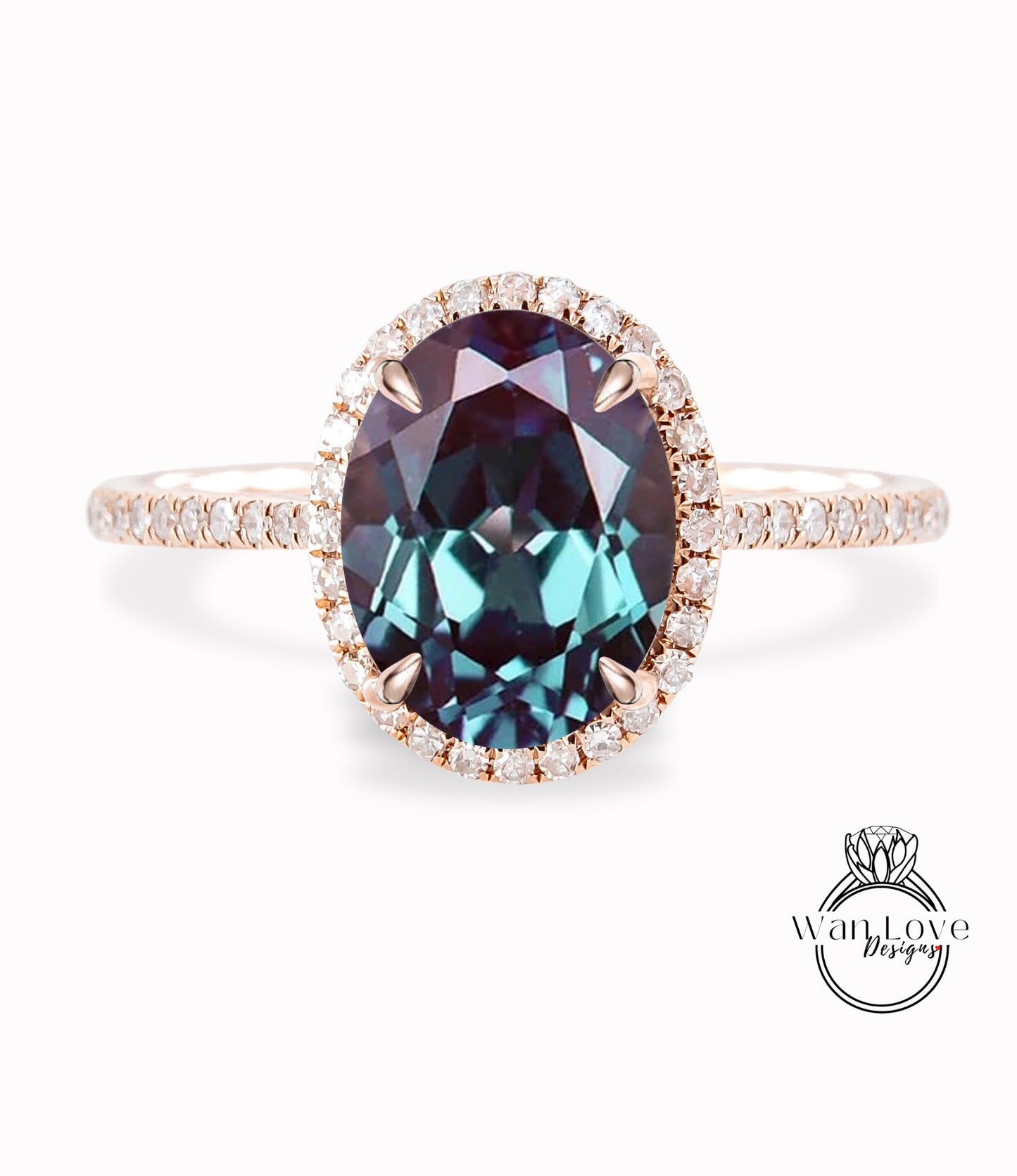 Diamond Halo Ring Alexandrite & Diamond Oval Halo Engagement Ring Art Deco Diamond Halo Ring wedding anniversary bridal promise ring