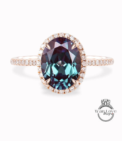Diamond Halo Ring Alexandrite & Diamond Oval Halo Engagement Ring Art Deco Diamond Halo Ring wedding anniversary bridal promise ring