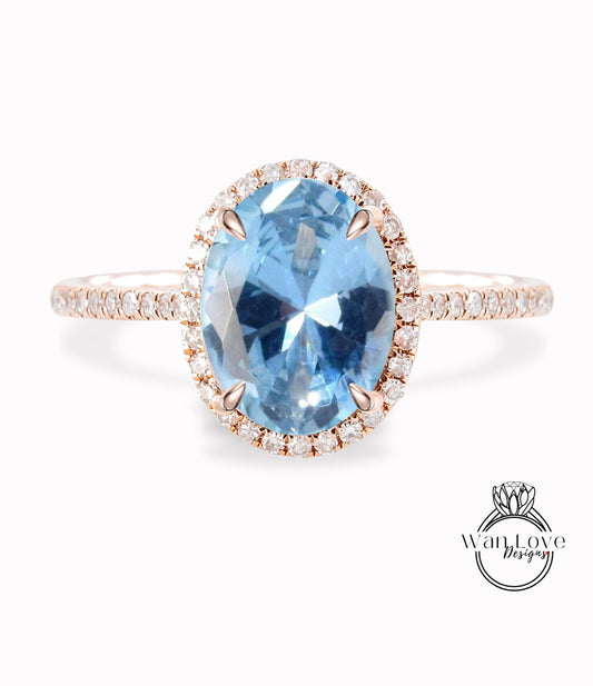 Anello con diamante Halo Acquamarina Spinello e diamante ovale Halo Anello di fidanzamento Anello con diamante Art Déco Halo Anello di promessa nuziale anniversario di matrimonio