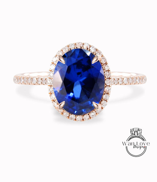 Anello di fidanzamento con zaffiro blu taglio ovale anello art deco anello con moissanite/diamante anello da sposa vintage in oro rosa mezza eternità anniversario