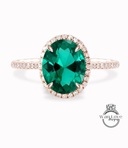 Anello di fidanzamento con smeraldo taglio ovale anello art deco anello con moissanite/diamante anello da sposa vintage in oro rosa mezza eternità anniversario