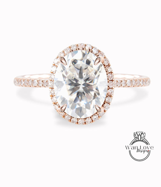 Anello con diamante Halo Moissanite e anello di fidanzamento con diamante ovale Halo Anello con diamante Art Deco Halo ovale anello di promessa nuziale per anniversario di matrimonio