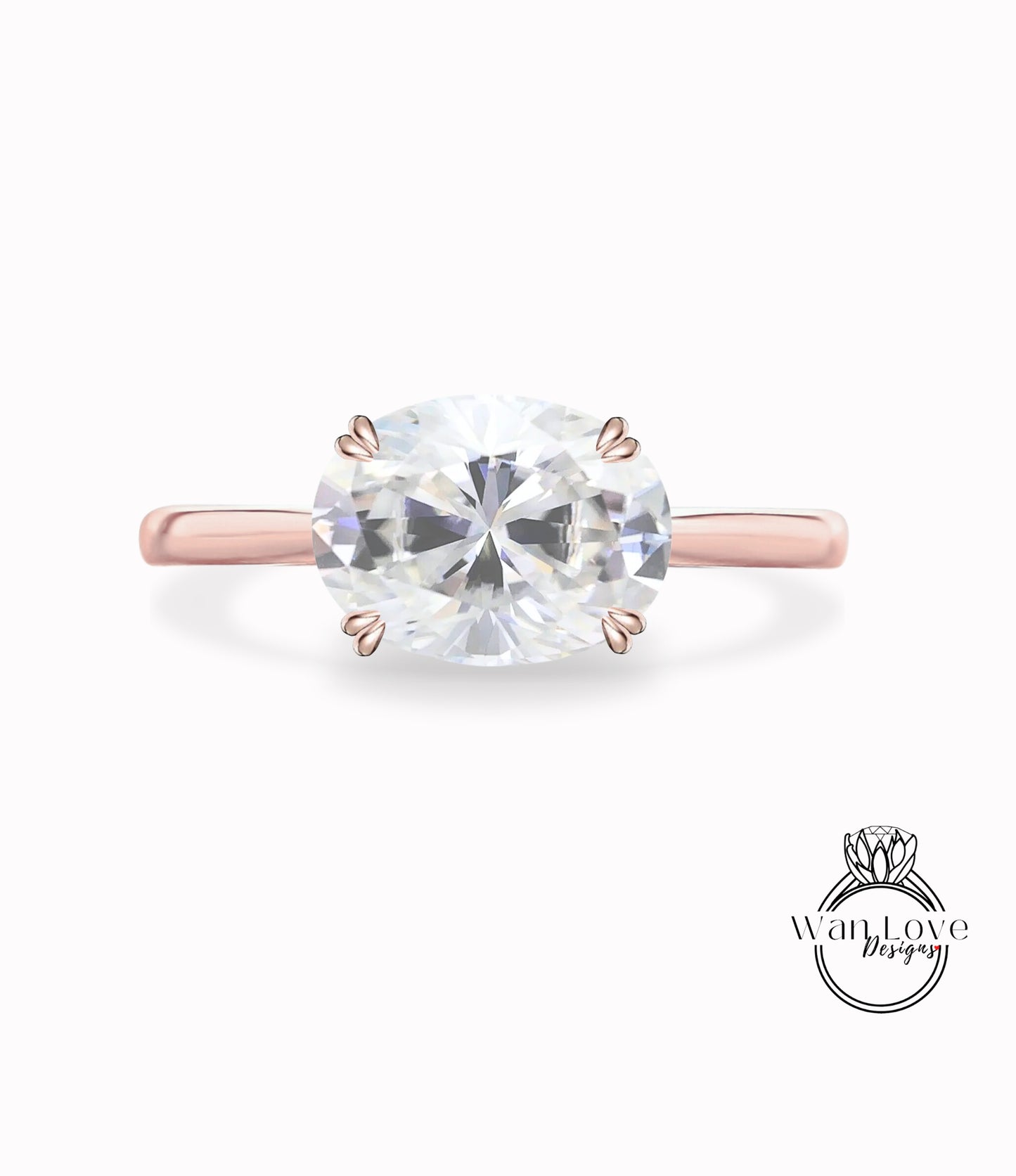 East West Anello di fidanzamento in Moissanite con taglio ovale, Anello nuziale in Moissanite con design a cattedrale, Anello per anniversario da donna in oro rosa massiccio 18 carati