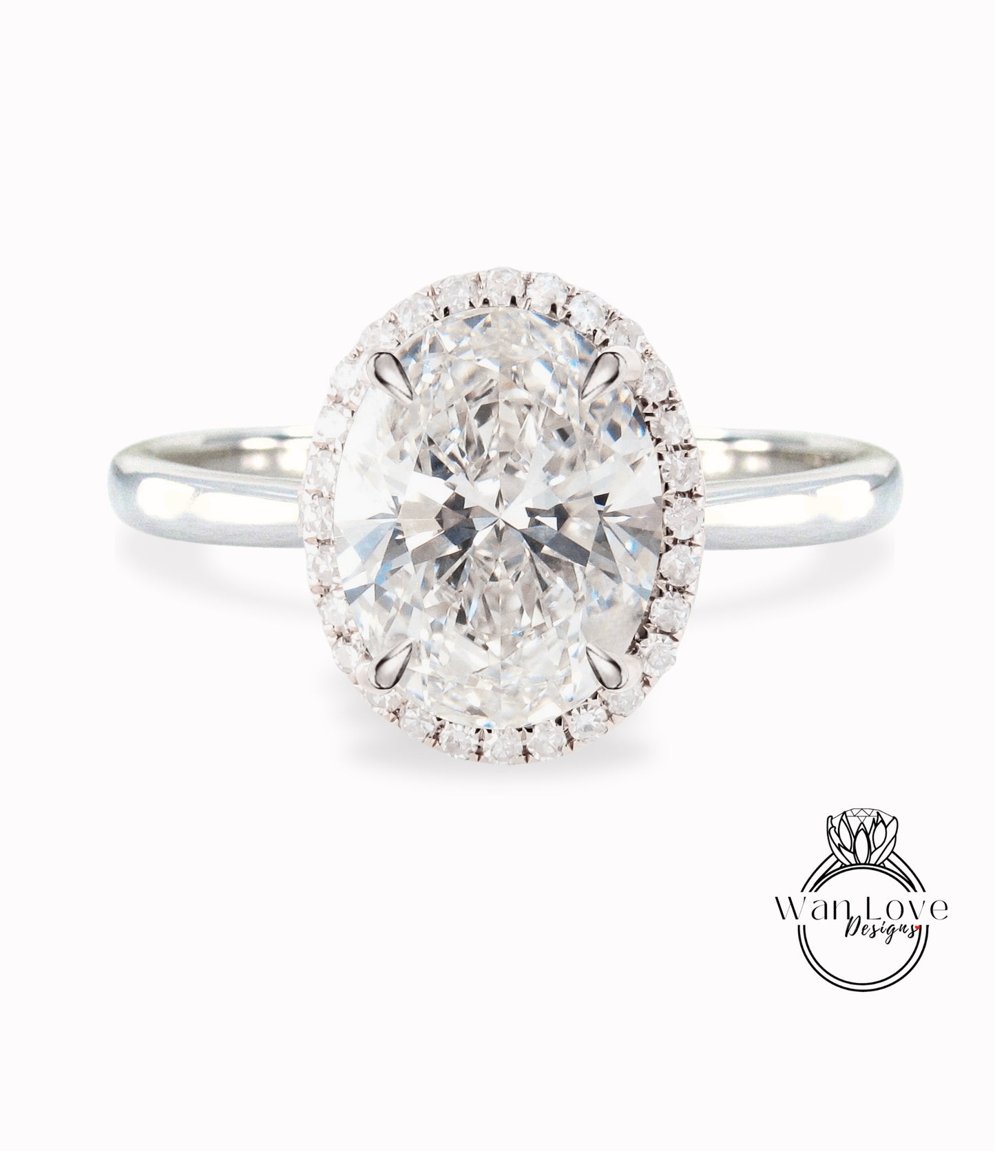 Diamond Oval Halo tapered plain thin dainty band engagement ring rose gold art deco anniversary gift