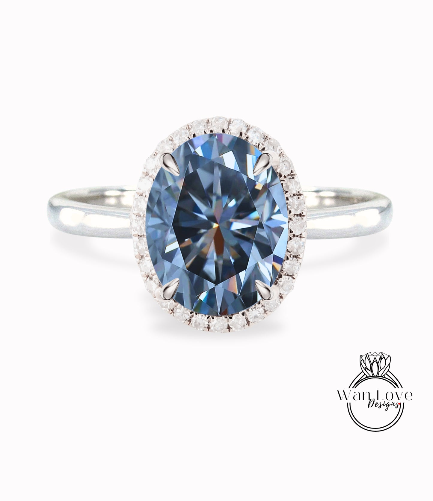 Grey Moissanite & Diamond Oval Halo tapered plain thin dainty band engagement ring rose gold art deco anniversary gift