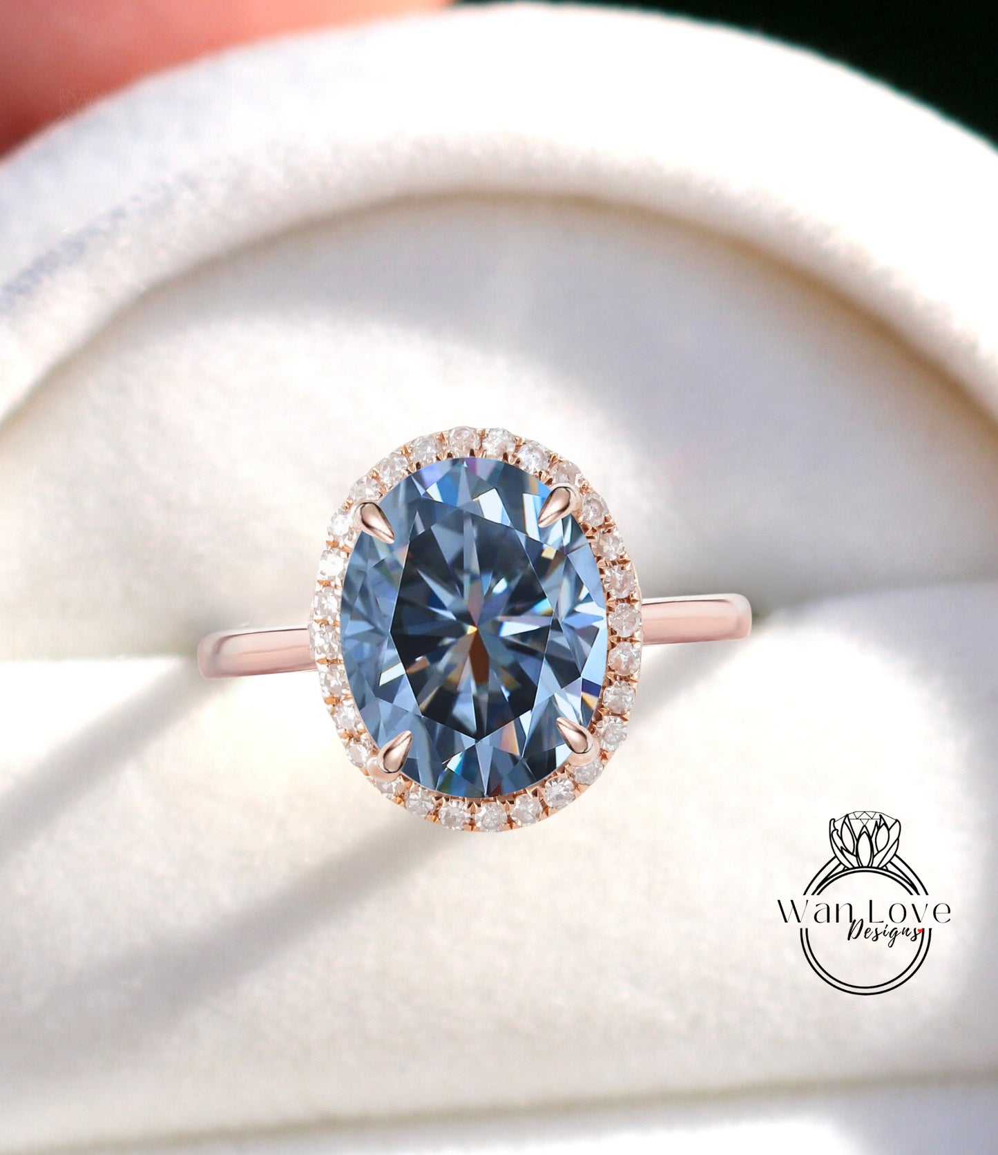 Grey Moissanite & Diamond Oval Halo tapered plain thin dainty band engagement ring rose gold art deco anniversary gift