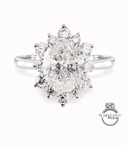 Oval lab diamond engagement ring halo ring vintage snowflake certified diamond ring rose gold ring art deco ring promise ring anniversary