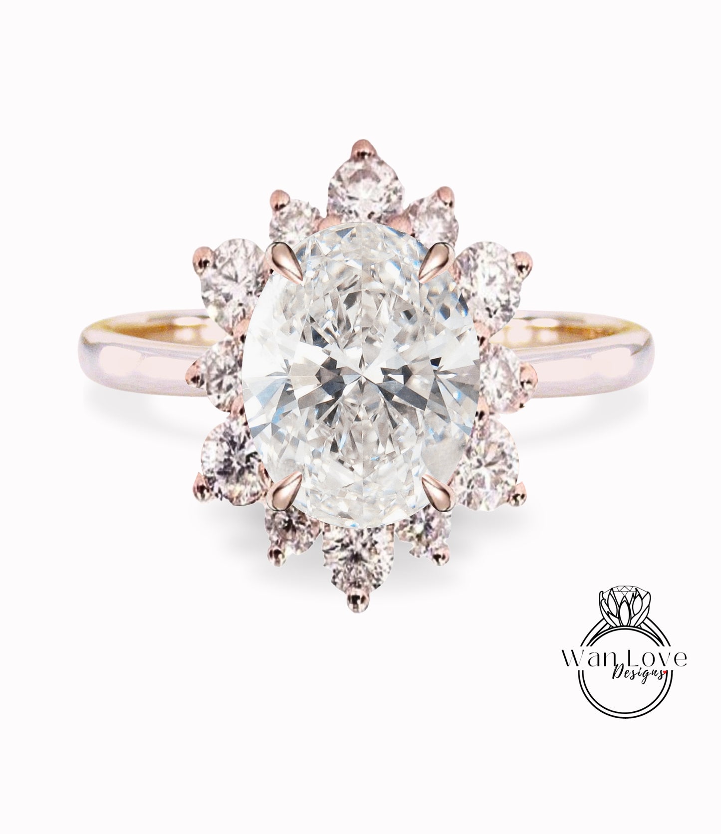 Oval lab diamond engagement ring halo ring vintage snowflake certified diamond ring rose gold ring art deco ring promise ring anniversary