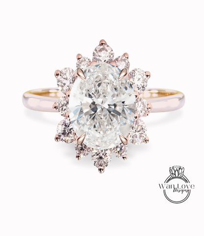 Oval lab diamond engagement ring halo ring vintage snowflake certified diamond ring rose gold ring art deco ring promise ring anniversary