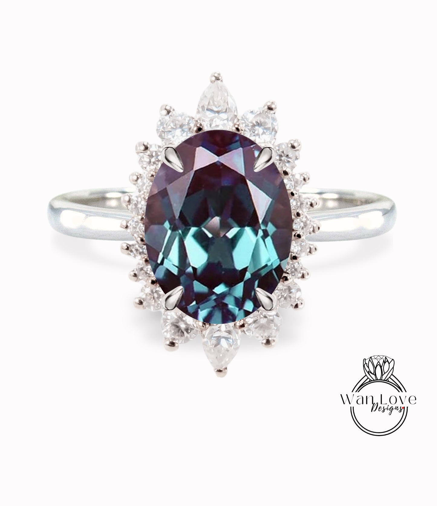 Alexandrite & Diamond Oval Cluster Halo Engagement Ring, Rose Gold Bridal Wedding Ring, Anniversary Gift