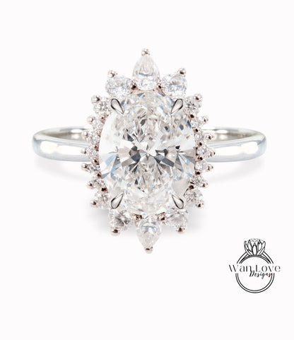 Halo Oval Diamond Engagement Ring, Halo Oval Diamond Engagement Ring, Rose Gold Oval Cluster floral Ring, Anniversary IGI Diamond Ring