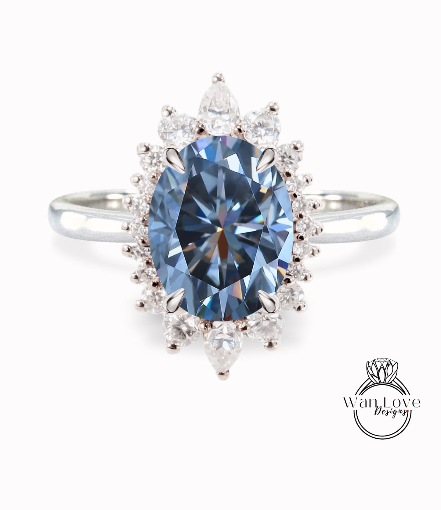 Gray Moissanite & Diamond Oval Cluster Halo Engagement Ring, Rose Gold Bridal Wedding Ring, Anniversary Gift