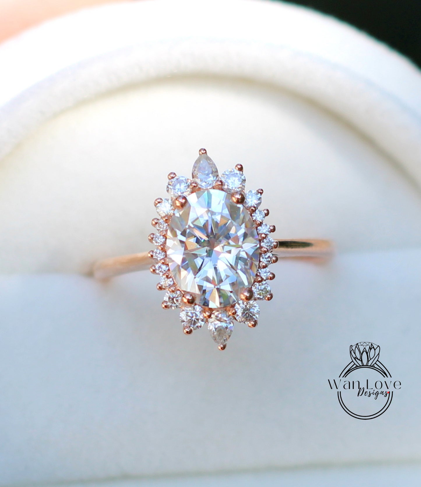 Anello di fidanzamento ovale con moissanite champagne, oro rosa vintage, anello di fidanzamento a grappolo unico, da donna, matrimonio Sunburst, regalo nuziale, pronto per la spedizione