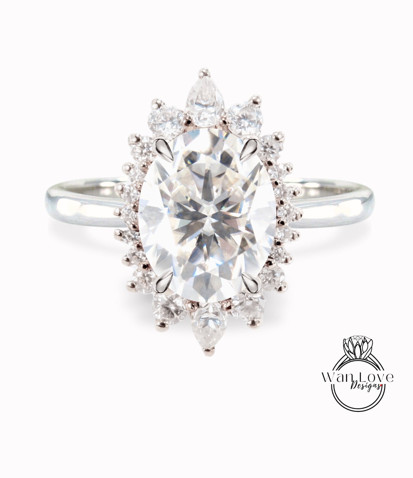 Moissanite & Diamond Oval Cluster Halo Engagement Ring, Rose Gold Bridal Wedding Ring, Anniversary Gift