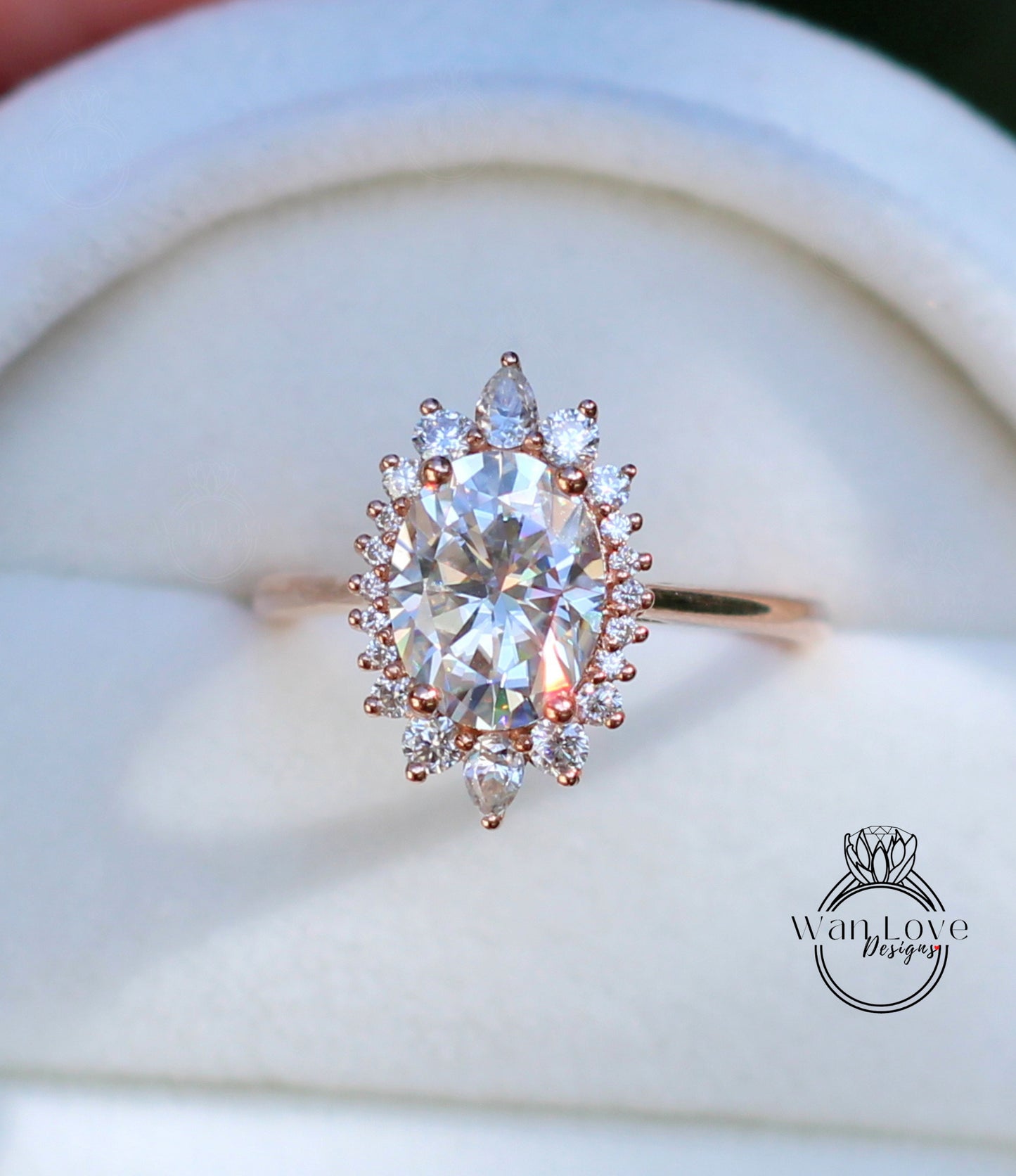 Anello di fidanzamento ovale con moissanite champagne, oro rosa vintage, anello di fidanzamento a grappolo unico, da donna, matrimonio Sunburst, regalo nuziale, pronto per la spedizione