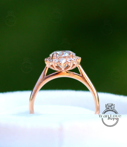 Anello di fidanzamento ovale con moissanite champagne, oro rosa vintage, anello di fidanzamento a grappolo unico, da donna, matrimonio Sunburst, regalo nuziale, pronto per la spedizione