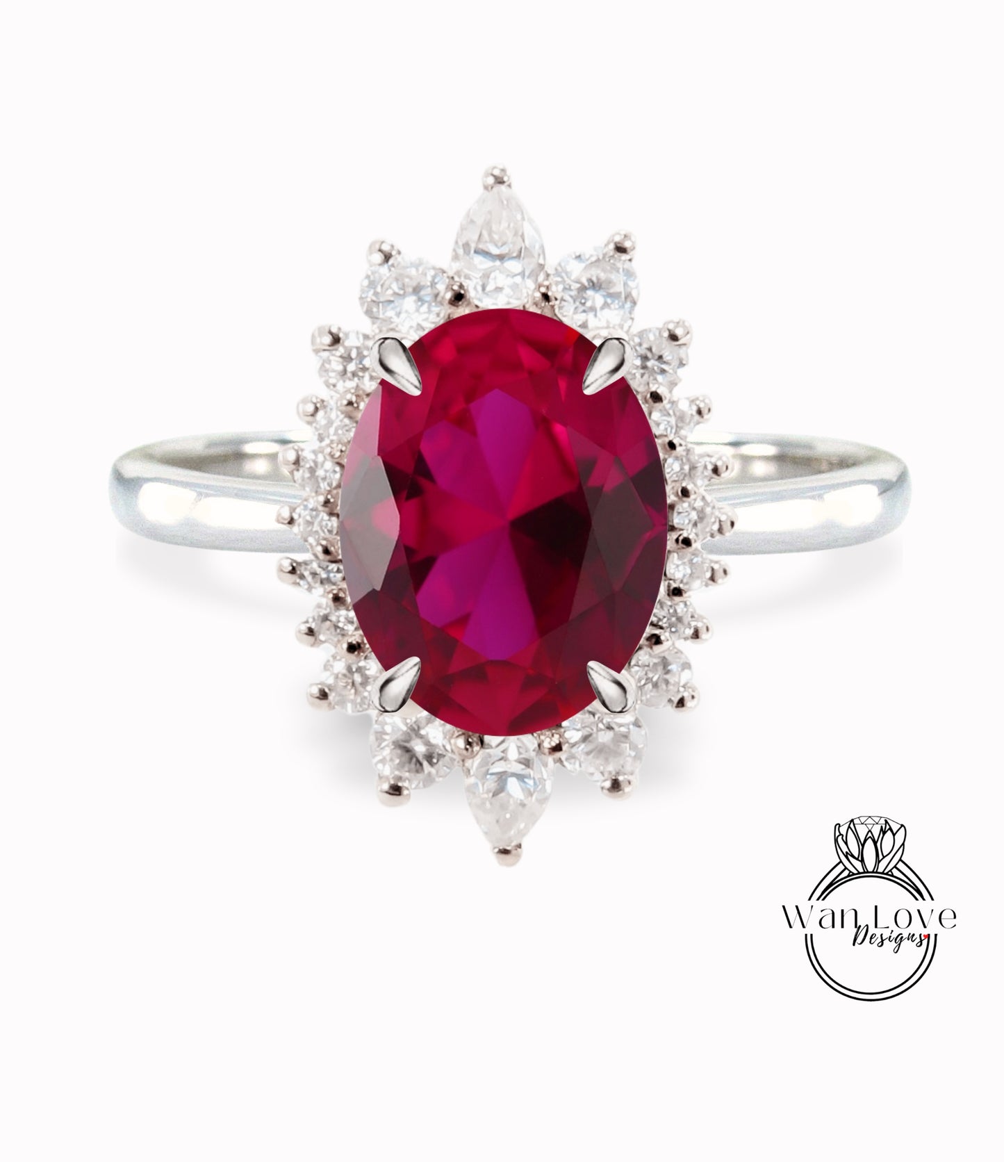 Ruby & Diamond Oval Cluster Halo Engagement Ring, Rose Gold Bridal Wedding Ring, Anniversary Gift