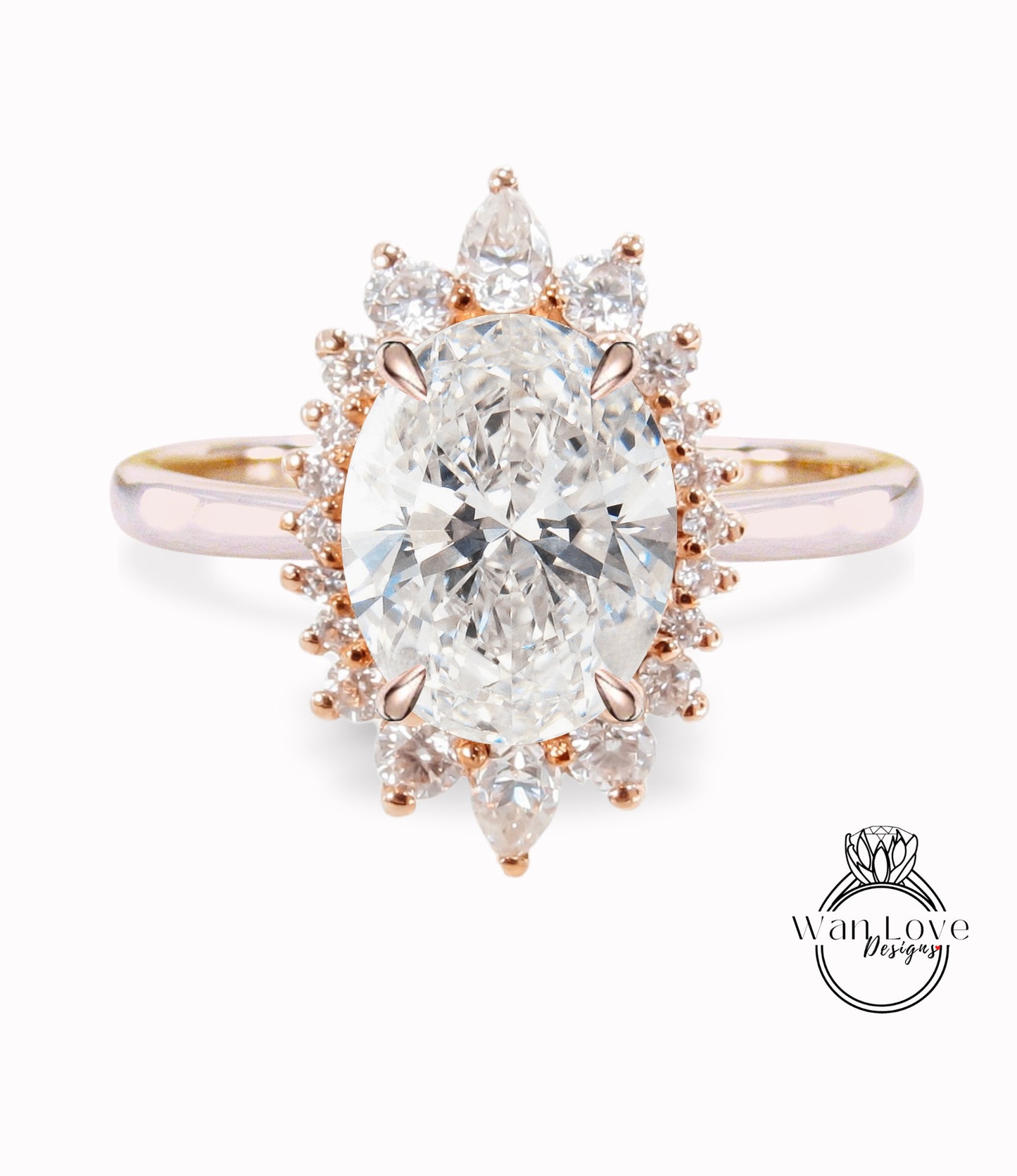 Halo Oval Diamond Engagement Ring, Halo Oval Diamond Engagement Ring, Rose Gold Oval Cluster floral Ring, Anniversary IGI Diamond Ring