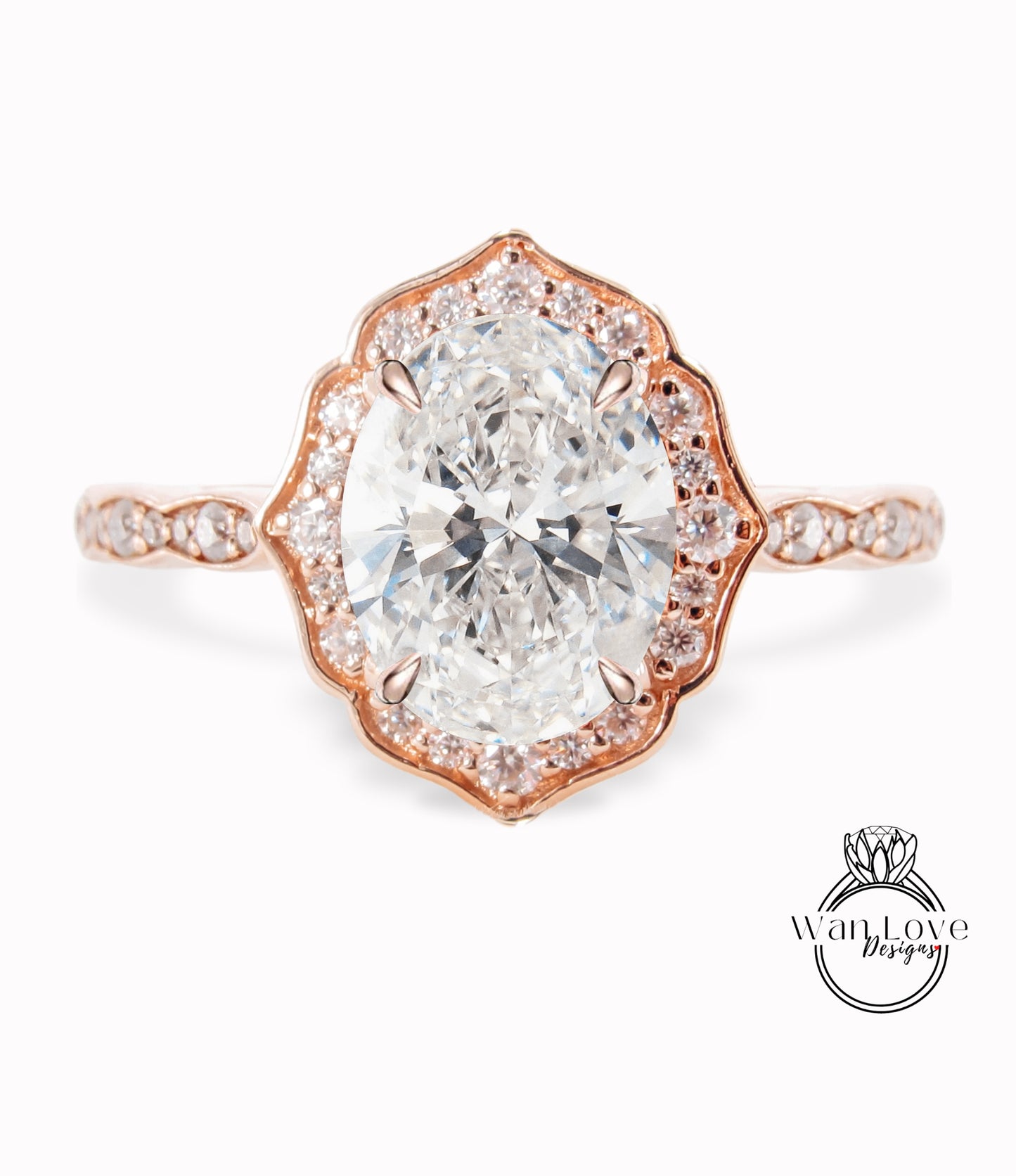 Vintage oval Diamond halo engagement Ring rose Gold oval cut halo ring Antique scalloped IGI Lab diamond Wedding Bridal Anniversary Ring